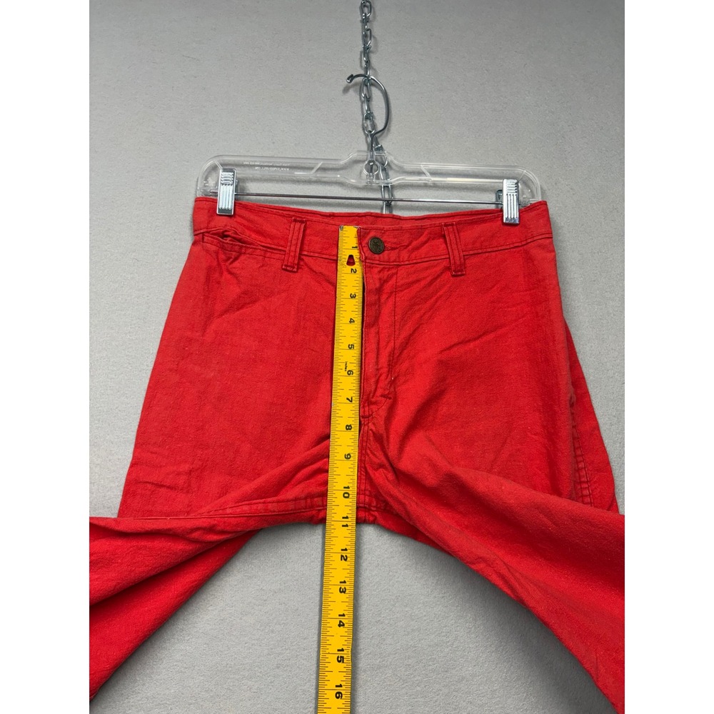 Vintage 70s Wide Leg Pants Women 25 Red Cotton Talon Zip High Rise Trousers - Picture 9 of 12